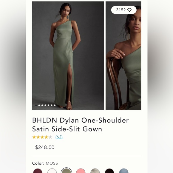Anthropologie BHLDN Dylan One-Shoulder Satin Side-Slit Gown - Picture 7 of 16